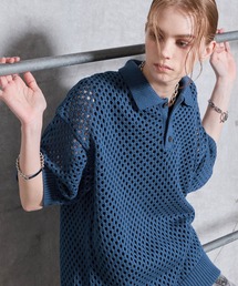 SERACE（セラス）の「【SERACE】Loose openwork mesh short sleeve knit polo shirt / ルーズ透かし編みメッシュ半袖ニットポロシャツ（ポロシャツ）」