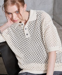 SERACE（セラス）の「【SERACE】Loose openwork mesh short sleeve knit polo shirt / ルーズ透かし編みメッシュ半袖ニットポロシャツ（ポロシャツ）」