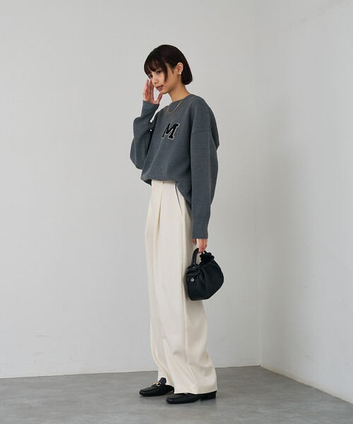 abahouse mavie（アバハウスマヴィ）の「【後ろウエストゴム】ダブルクロスカーブパンツ（スラックス・レディース・オフホワイト/ブラック・36/38/40）」の9枚目の写真