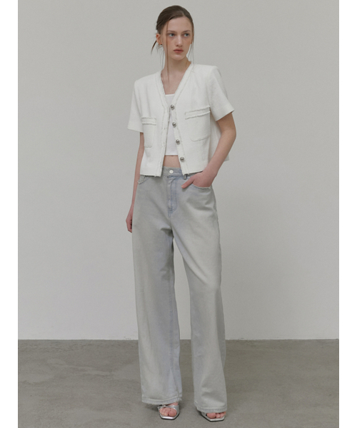 ETMON(エトモン)の「V-Neck Fringe Tweed Jacket, White(その他アウター・レディース・その他・M/S)」の2枚目の写真