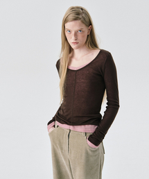 WNDERKAMMER | UネックシアーTブラウン(Tシャツ/カットソー)