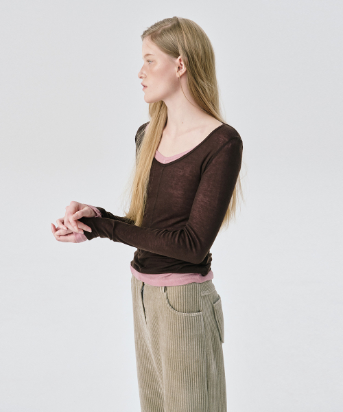 WNDERKAMMER（ブンダーカンマー）の「UネックシアーTブラウン（Tシャツ/カットソー・レディース・その他・S/M）」の2枚目の写真