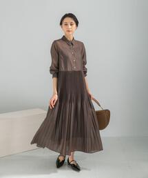 プリーツロングシャツワンピース