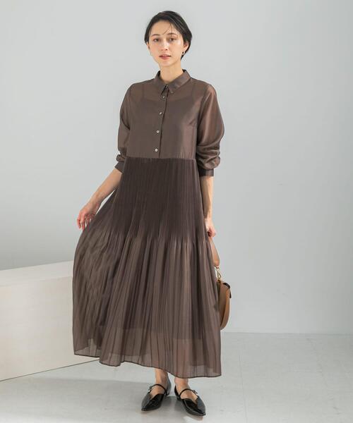 URBAN RESEARCH ROSSO WOMEN(アーバンリサーチ ロッソ)の「プリーツロングシャツワンピース(ワンピース・レディース・ブルー/ブラウン・FREE)」の3枚目の写真