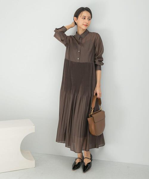 URBAN RESEARCH ROSSO WOMEN(アーバンリサーチ ロッソ)の「プリーツロングシャツワンピース(ワンピース・レディース・ブルー/ブラウン・FREE)」の4枚目の写真