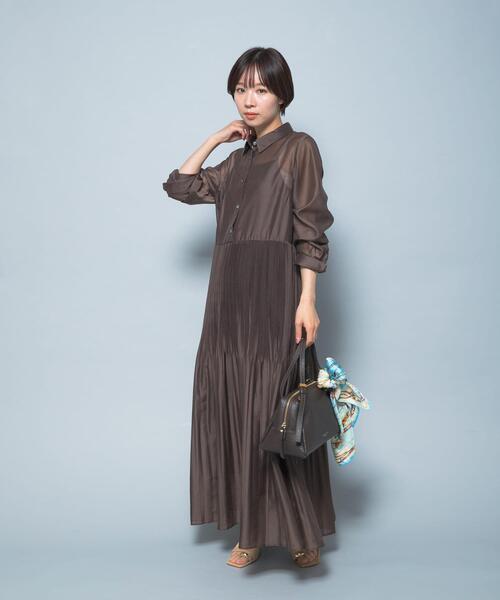 URBAN RESEARCH ROSSO WOMEN(アーバンリサーチ ロッソ)の「プリーツロングシャツワンピース(ワンピース・レディース・ブルー/ブラウン・FREE)」の7枚目の写真