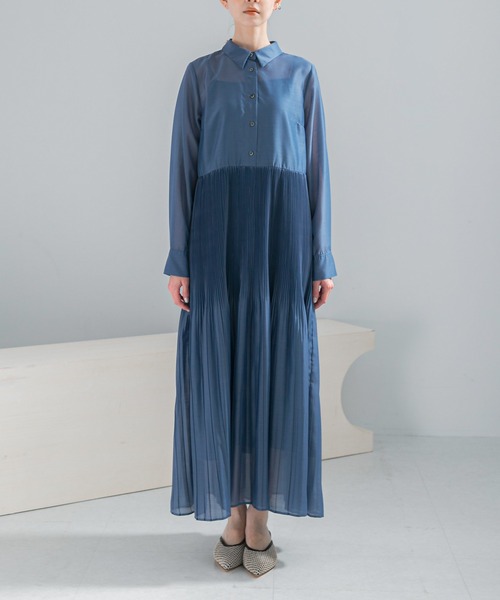URBAN RESEARCH ROSSO WOMEN（アーバンリサーチ　ロッソ）の「プリーツロングシャツワンピース（ワンピース・レディース・ブルー/ブラウン・FREE）」の13枚目の写真