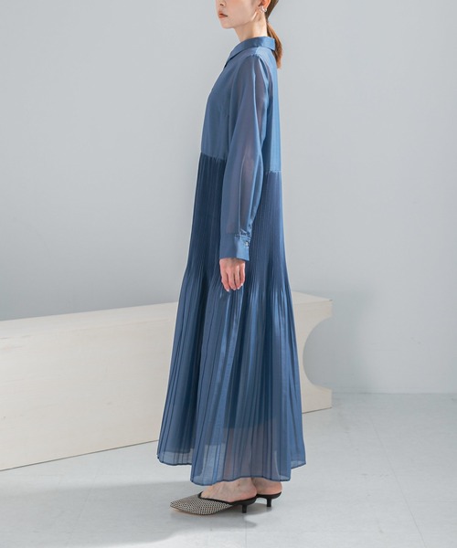 URBAN RESEARCH ROSSO WOMEN（アーバンリサーチ　ロッソ）の「プリーツロングシャツワンピース（ワンピース・レディース・ブルー/ブラウン・FREE）」の14枚目の写真