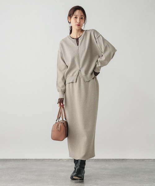 GLOBAL WORK（グローバルワーク）の「クルーZIPカーディガン＊スカートセット/601262（ワンピース・レディース・チャコールグレー/グレイッシュベージュ/ブラウン系その他・MEDIUM/LARGE）」の5枚目の写真