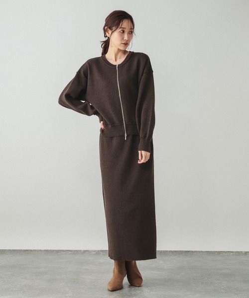 GLOBAL WORK（グローバルワーク）の「クルーZIPカーディガン＊スカートセット/601262（ワンピース・レディース・チャコールグレー/グレイッシュベージュ/ブラウン系その他・MEDIUM/LARGE）」の4枚目の写真