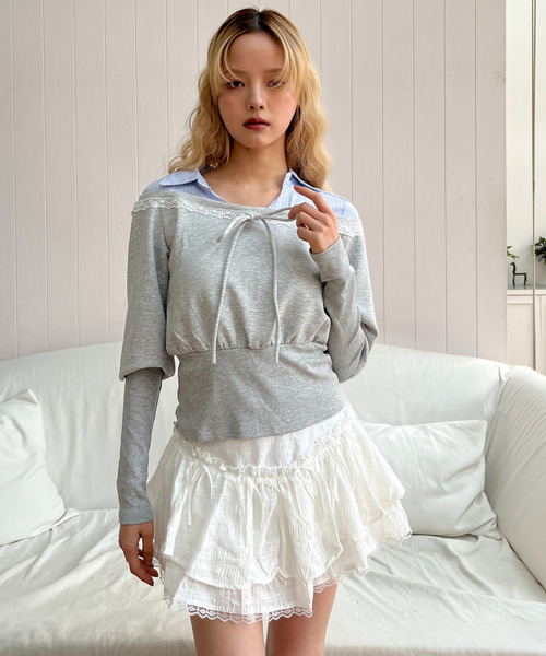 MORE self LOVE(モアセルフラブ)の「シャツレイヤードカットトップス(Tシャツ/カットソー・レディース・グレー・FREE)」の19枚目の写真