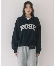 ROSE APLIQUE QUARTER ZIP SWEATSHIRT(NAVY)