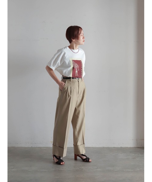 FIL DE FER(フィルデフェール)の「ジラフプリント クルーネックTEE(Tシャツ/カットソー・レディース・グリーン/ボルドー/ネイビー・FREE)」の22枚目の写真