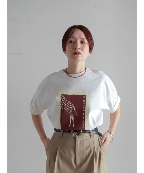 FIL DE FER(フィルデフェール)の「ジラフプリント クルーネックTEE(Tシャツ/カットソー・レディース・グリーン/ボルドー/ネイビー・FREE)」の19枚目の写真