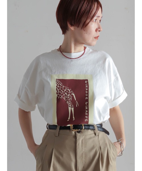 FIL DE FER(フィルデフェール)の「ジラフプリント クルーネックTEE(Tシャツ/カットソー・レディース・グリーン/ボルドー/ネイビー・FREE)」の18枚目の写真