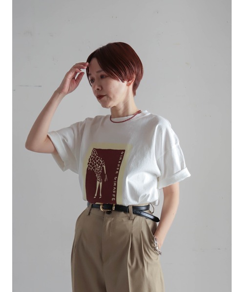FIL DE FER(フィルデフェール)の「ジラフプリント クルーネックTEE(Tシャツ/カットソー・レディース・グリーン/ボルドー/ネイビー・FREE)」の21枚目の写真