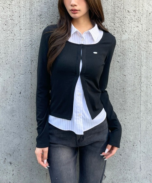 3.3 Field Trip （3.3フィールドトリップ）の「3.3 Field Trip／シャツレイヤードホックカーディガン（カーディガン/ボレロ・レディース・アイボリー/グレー/ブラック・FREE）」の2枚目の写真