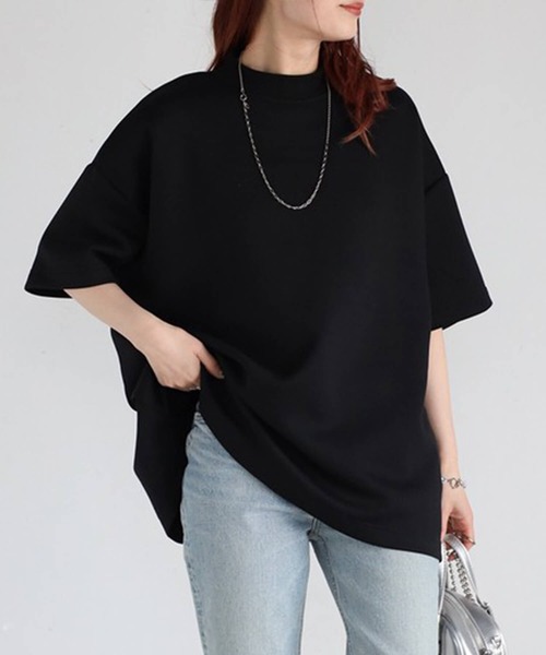 Cinderella(シンデレラ)の「Tシャツ レディース シャツ 春 夏 半袖 春夏 カットソー モックネック ドロップショルダー ゆったり 大きいサイズ かわいい おしゃれ ミドル丈 シンプル 無地 女性 きれいめ ダンボール 20代 30代 40代 50代 ブラック アイボリー ライトブルー ライトグリーン(Tシャツ/カットソー・レディース・ブラック/ライトブルー/ライトグリーン・FREE)」の1枚目の写真