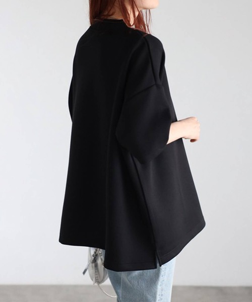 Cinderella(シンデレラ)の「Tシャツ レディース シャツ 春 夏 半袖 春夏 カットソー モックネック ドロップショルダー ゆったり 大きいサイズ かわいい おしゃれ ミドル丈 シンプル 無地 女性 きれいめ ダンボール 20代 30代 40代 50代 ブラック アイボリー ライトブルー ライトグリーン(Tシャツ/カットソー・レディース・ブラック/ライトブルー/ライトグリーン・FREE)」の10枚目の写真