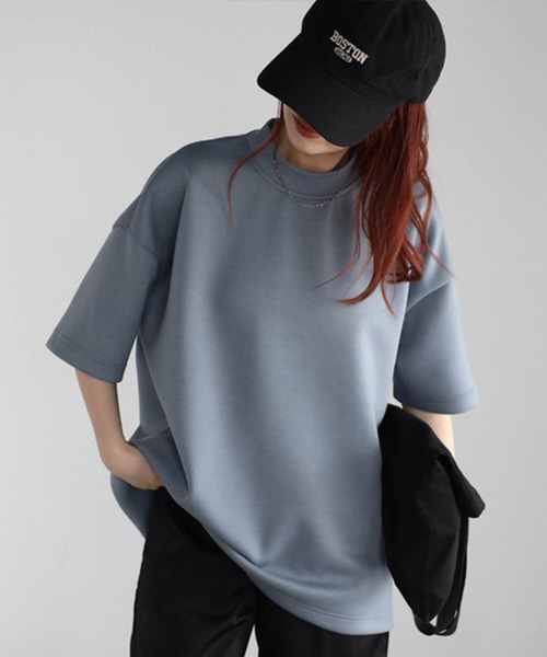 Cinderella(シンデレラ)の「Tシャツ レディース シャツ 春 夏 半袖 春夏 カットソー モックネック ドロップショルダー ゆったり 大きいサイズ かわいい おしゃれ ミドル丈 シンプル 無地 女性 きれいめ ダンボール 20代 30代 40代 50代 ブラック アイボリー ライトブルー ライトグリーン(Tシャツ/カットソー・レディース・ブラック/ライトブルー/ライトグリーン・FREE)」の15枚目の写真