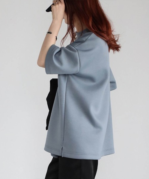 Cinderella(シンデレラ)の「Tシャツ レディース シャツ 春 夏 半袖 春夏 カットソー モックネック ドロップショルダー ゆったり 大きいサイズ かわいい おしゃれ ミドル丈 シンプル 無地 女性 きれいめ ダンボール 20代 30代 40代 50代 ブラック アイボリー ライトブルー ライトグリーン(Tシャツ/カットソー・レディース・ブラック/ライトブルー/ライトグリーン・FREE)」の16枚目の写真