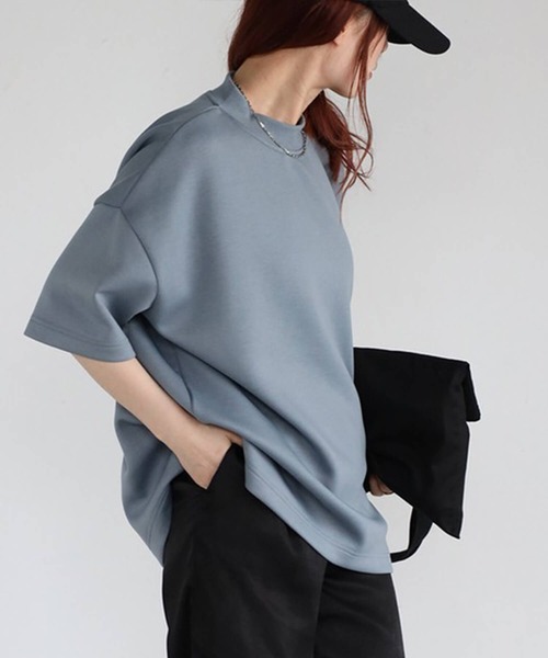 Cinderella(シンデレラ)の「Tシャツ レディース シャツ 春 夏 半袖 春夏 カットソー モックネック ドロップショルダー ゆったり 大きいサイズ かわいい おしゃれ ミドル丈 シンプル 無地 女性 きれいめ ダンボール 20代 30代 40代 50代 ブラック アイボリー ライトブルー ライトグリーン(Tシャツ/カットソー・レディース・ブラック/ライトブルー/ライトグリーン・FREE)」の17枚目の写真