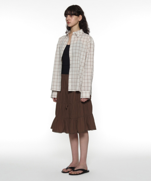 PARTIMENTO WOMEN(パルティメントウィメン)の「PWC レーストリムティアードミディスカート_ブラウン(スカート・レディース・その他・SMALL/MEDIUM/LARGE)」の1枚目の写真