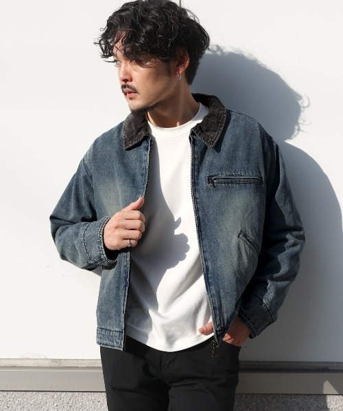 LUXSTYLE（ラグスタイル）の「衿コーデュロイジャケット（ブルゾン・メンズ・ブラック/ブルー・L/M）」の16枚目の写真