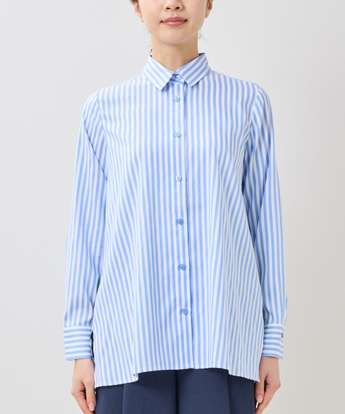 NARACAMICIE（ナラカミーチェ）の「【NARACAMICIE】ストレッチストライプバックラインフラワー柄長袖シャツ（シャツ/ブラウス・レディース・ブルー/ピンク・M/XL）」の3枚目の写真