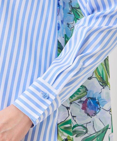 NARACAMICIE（ナラカミーチェ）の「【NARACAMICIE】ストレッチストライプバックラインフラワー柄長袖シャツ（シャツ/ブラウス・レディース・ブルー/ピンク・M/XL）」の8枚目の写真