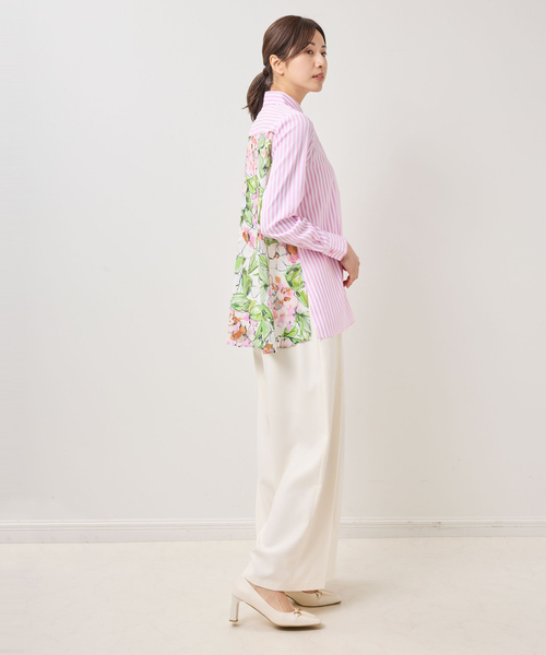 NARACAMICIE（ナラカミーチェ）の「【NARACAMICIE】ストレッチストライプバックラインフラワー柄長袖シャツ（シャツ/ブラウス・レディース・ブルー/ピンク・M/XL）」の13枚目の写真