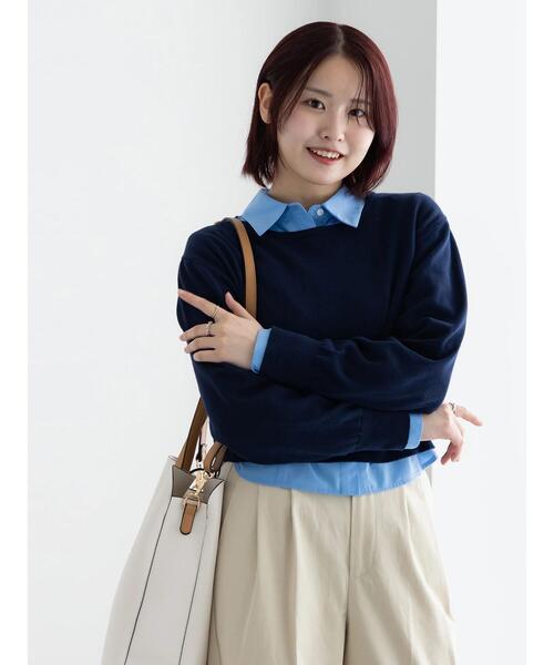 Te chichi(テチチ)の「コンパクトクルーネックニット【AOYAMA FASHION ASSOCIATION × Té chichi】(ニット/セーター・レディース・ネイビー/グレー・F)」の1枚目の写真