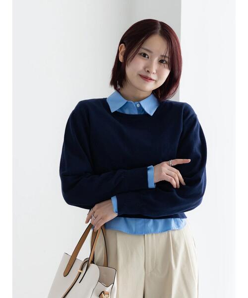 Te chichi(テチチ)の「コンパクトクルーネックニット【AOYAMA FASHION ASSOCIATION × Té chichi】(ニット/セーター・レディース・ネイビー/グレー・F)」の6枚目の写真