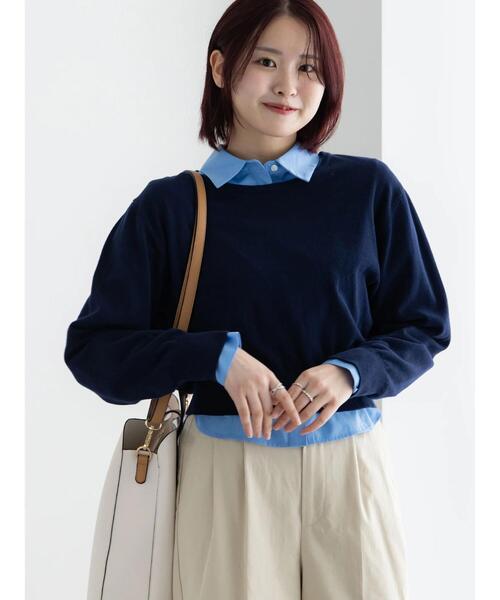 Te chichi(テチチ)の「コンパクトクルーネックニット【AOYAMA FASHION ASSOCIATION × Té chichi】(ニット/セーター・レディース・ネイビー/グレー・F)」の7枚目の写真