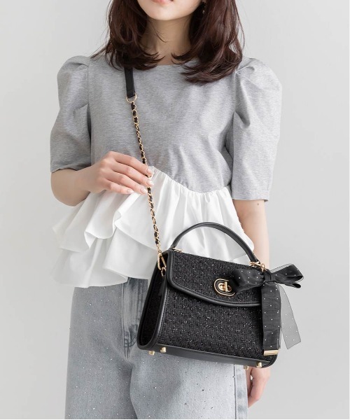 RANDA（ランダ）の「2WAY リボンチャームハンドバッグ（ハンドバッグ・レディース・アイボリー/ブラック/ピンク・FREE）」の13枚目の写真