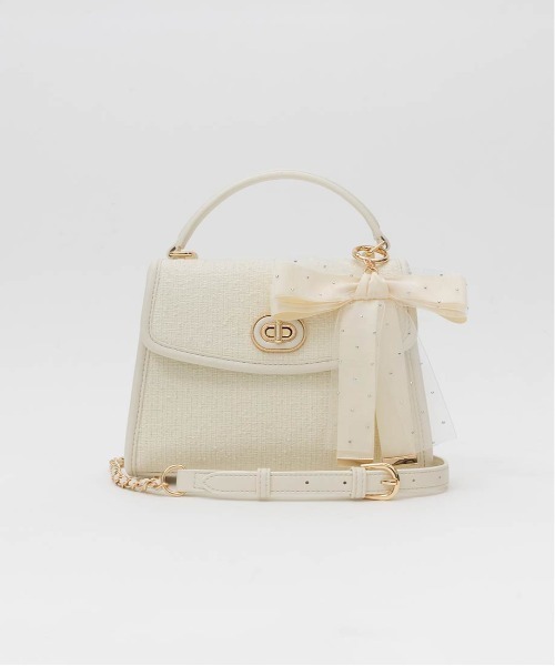 RANDA（ランダ）の「2WAY リボンチャームハンドバッグ（ハンドバッグ・レディース・アイボリー/ブラック/ピンク・FREE）」の7枚目の写真