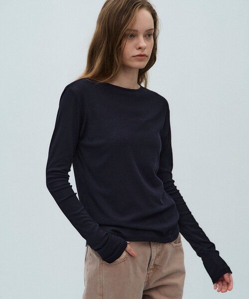 PUBLIC TOKYO（パブリックトウキョウ）の「【2026春新作】ミニマルコットンシアーTOP（Tシャツ/カットソー・レディース・レッド/ホワイト/ネイビー・FREE）」の2枚目の写真