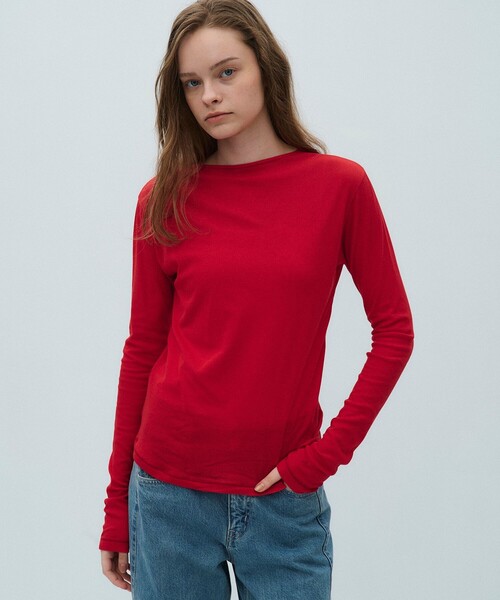 PUBLIC TOKYO（パブリックトウキョウ）の「【2026春新作】ミニマルコットンシアーTOP（Tシャツ/カットソー・レディース・レッド/ホワイト/ネイビー・FREE）」の3枚目の写真