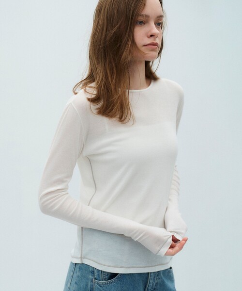 PUBLIC TOKYO（パブリックトウキョウ）の「【2026春新作】ミニマルコットンシアーTOP（Tシャツ/カットソー・レディース・レッド/ホワイト/ネイビー・FREE）」の17枚目の写真