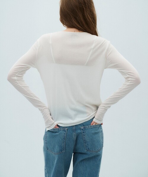 PUBLIC TOKYO（パブリックトウキョウ）の「【2026春新作】ミニマルコットンシアーTOP（Tシャツ/カットソー・レディース・レッド/ホワイト/ネイビー・FREE）」の18枚目の写真