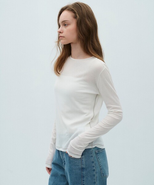 PUBLIC TOKYO（パブリックトウキョウ）の「【2026春新作】ミニマルコットンシアーTOP（Tシャツ/カットソー・レディース・レッド/ホワイト/ネイビー・FREE）」の21枚目の写真