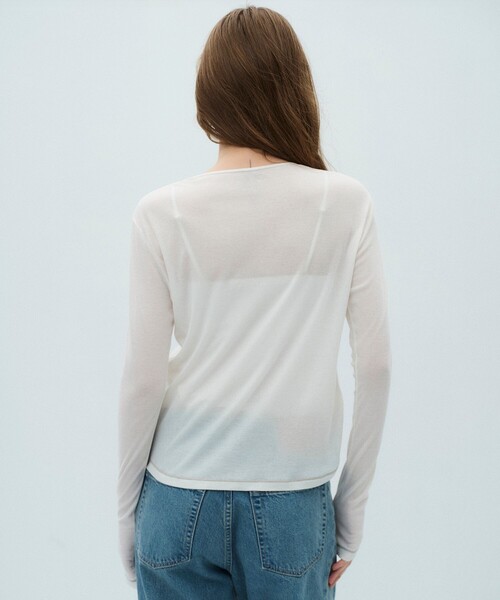 PUBLIC TOKYO（パブリックトウキョウ）の「【2026春新作】ミニマルコットンシアーTOP（Tシャツ/カットソー・レディース・レッド/ホワイト/ネイビー・FREE）」の22枚目の写真