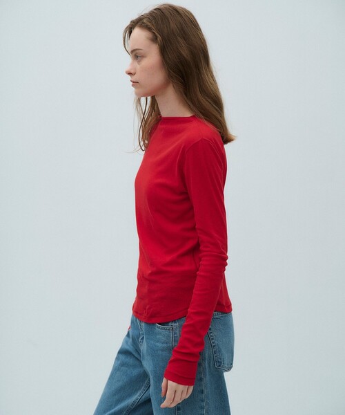 PUBLIC TOKYO（パブリックトウキョウ）の「【2026春新作】ミニマルコットンシアーTOP（Tシャツ/カットソー・レディース・レッド/ホワイト/ネイビー・FREE）」の4枚目の写真