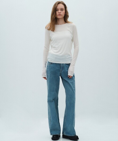 PUBLIC TOKYO（パブリックトウキョウ）の「【2026春新作】ミニマルコットンシアーTOP（Tシャツ/カットソー・レディース・レッド/ホワイト/ネイビー・FREE）」の7枚目の写真