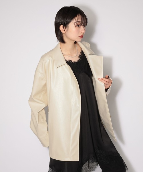 PAGEBOY（ページボーイ）の「フェイクレザールーズライダース（ライダースジャケット・レディース・オフホワイト/ブラック・FREE）」の7枚目の写真