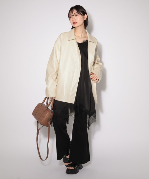 PAGEBOY（ページボーイ）の「フェイクレザールーズライダース（ライダースジャケット・レディース・オフホワイト/ブラック・FREE）」の3枚目の写真