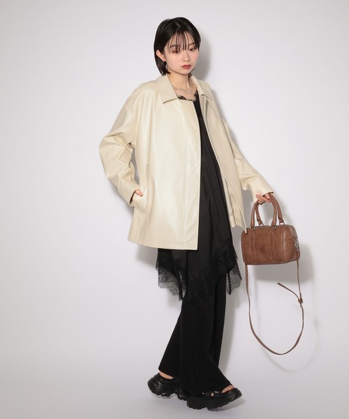 PAGEBOY（ページボーイ）の「フェイクレザールーズライダース（ライダースジャケット・レディース・オフホワイト/ブラック・FREE）」の5枚目の写真