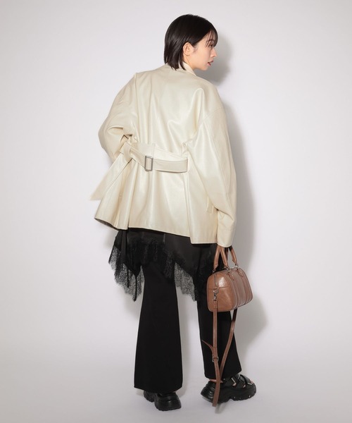 PAGEBOY（ページボーイ）の「フェイクレザールーズライダース（ライダースジャケット・レディース・オフホワイト/ブラック・FREE）」の6枚目の写真