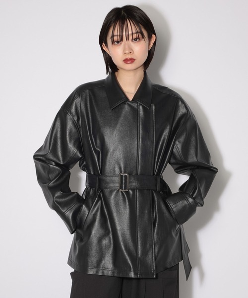 PAGEBOY（ページボーイ）の「フェイクレザールーズライダース（ライダースジャケット・レディース・オフホワイト/ブラック・FREE）」の14枚目の写真