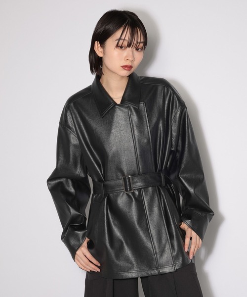 PAGEBOY（ページボーイ）の「フェイクレザールーズライダース（ライダースジャケット・レディース・オフホワイト/ブラック・FREE）」の15枚目の写真